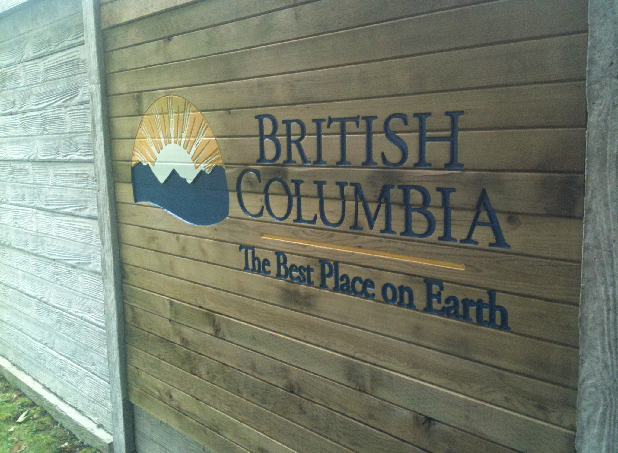 Hem-fir Sound abatement wall that reads "British Columbia - The Best Place on Earth"